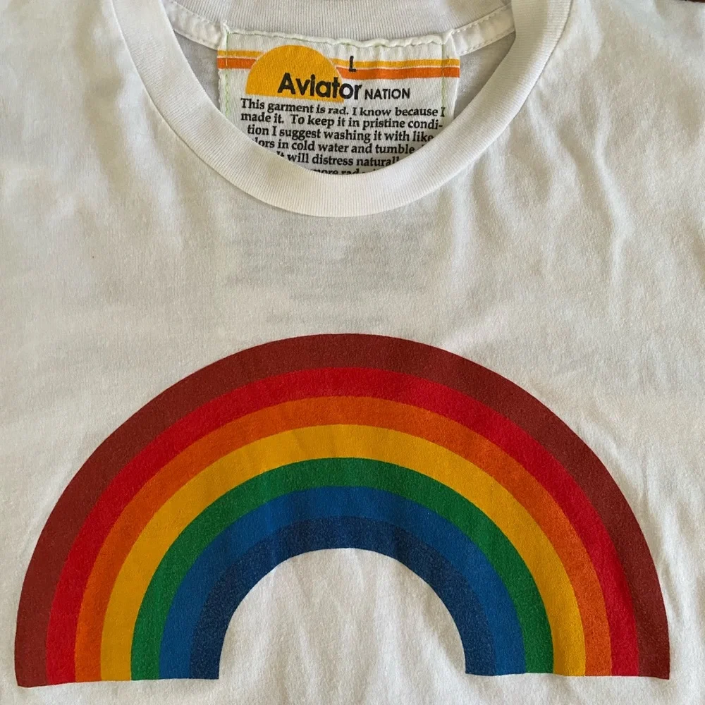 Aviator Nation rainbow shirt super comfy 2 tiny little spots barely notice. - Picture 3 of 7